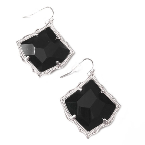 NEW Kendra Scott SILVER Framed Kirsten Black Glass Drop Earrings w/ Dust Bag - Picture 8 of 9